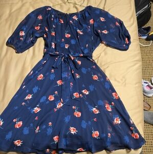 DKNY Navy Dress with Floral Accents